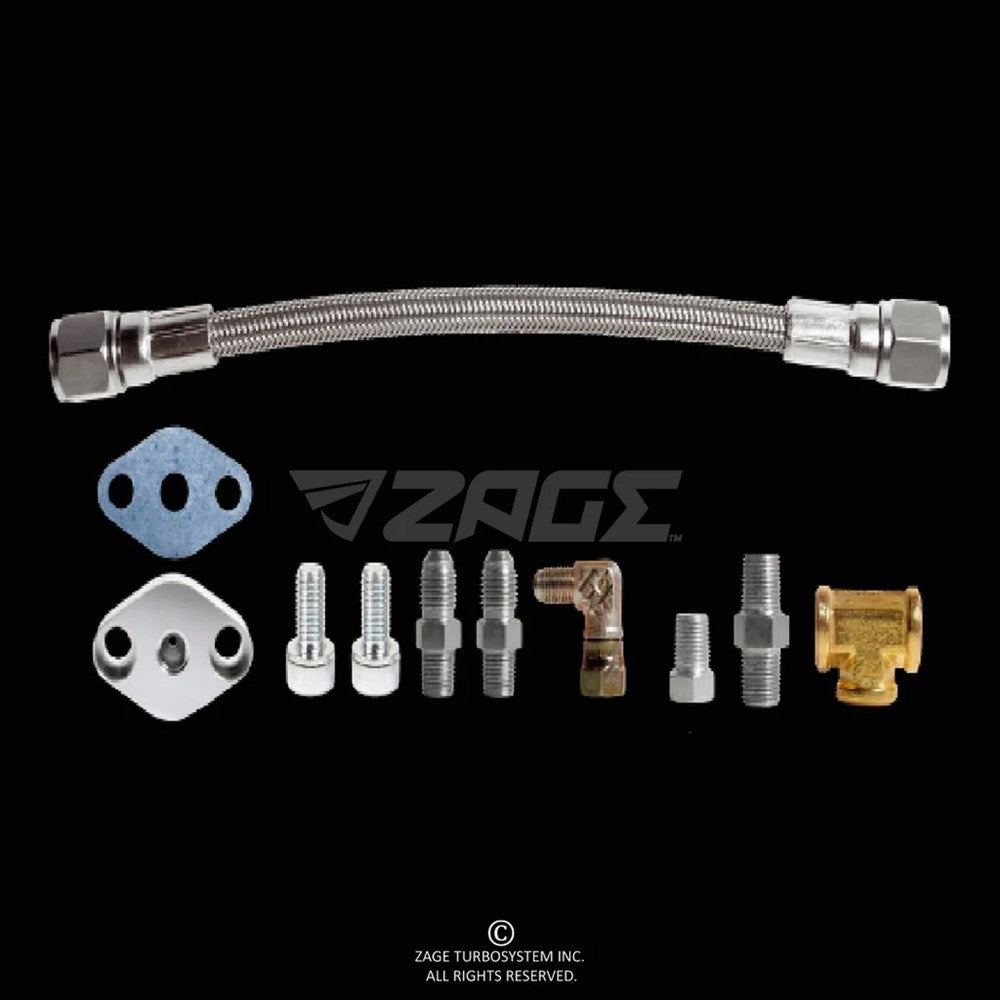 Braided Oil Feed Line Kit for Garrett T3/T4/GT40, MHI, Greddy TD07 Turbos 120cm (3 way) (Order in)