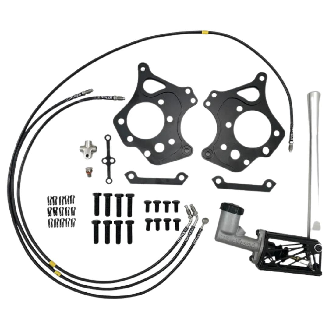 GKTECH 2 POT NISSAN DUAL CALIPER 5/8" HYDRAULIC HANDBRAKE SETUP (Order in)