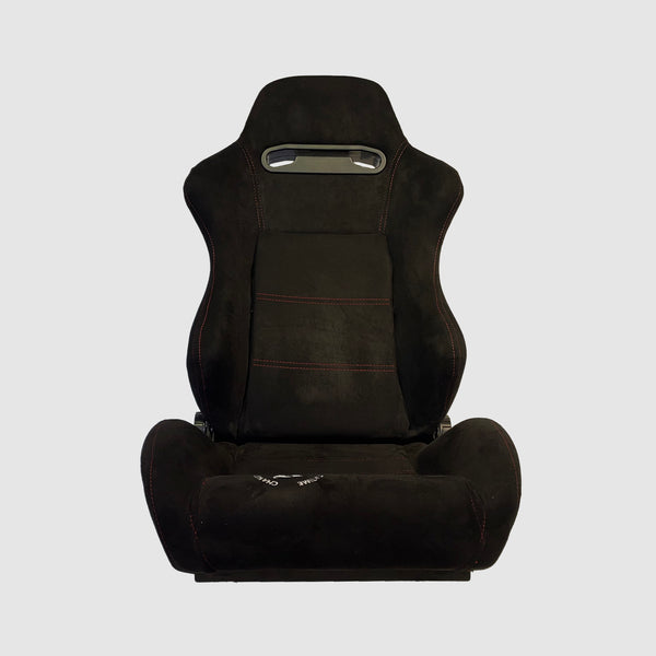 Bucket Seat - Black Suede Reclinable - Red Stitching