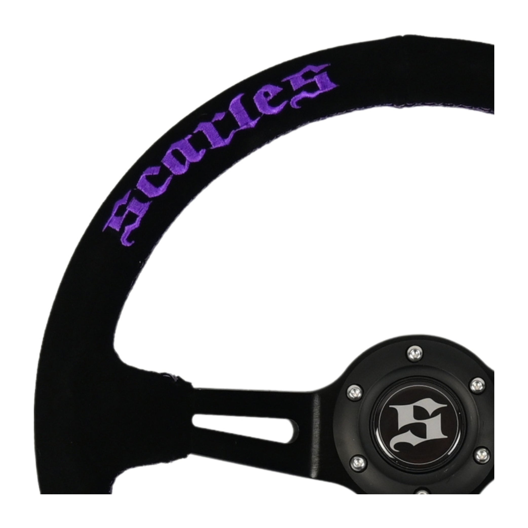 Scarles Suede Dedicated Drift Steering Wheel - 350mm-90mm (purple logo & purple stitching)