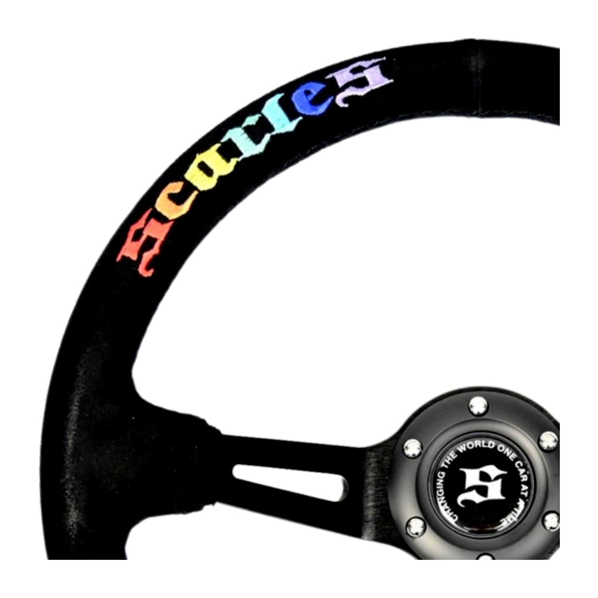 Scarles Suede Dedicated Drift Steering Wheel - 350mm-90mm (rainbow logo)
