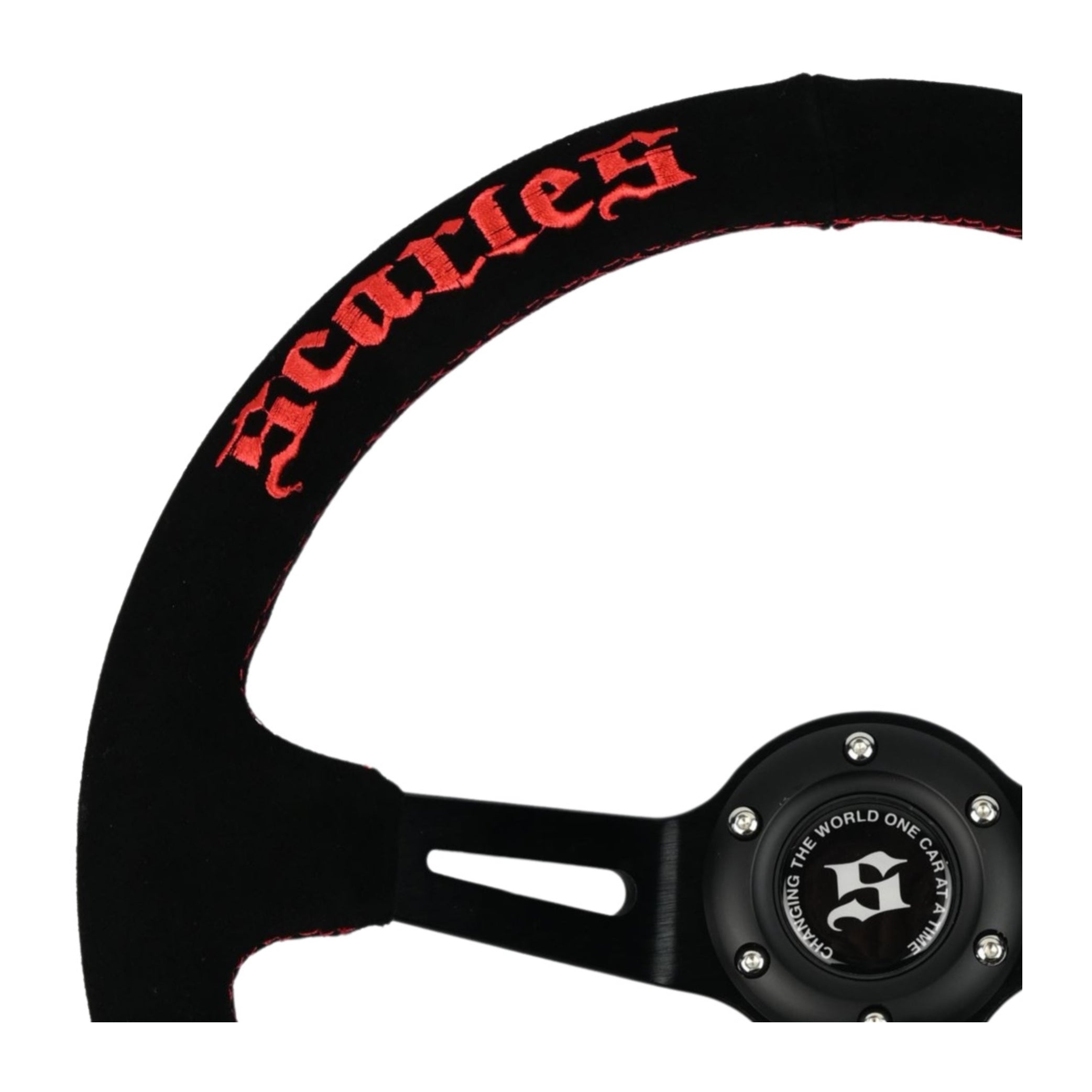 Scarles Suede Dedicated Drift Steering Wheel - 350mm-90mm - Red Logo and stitching