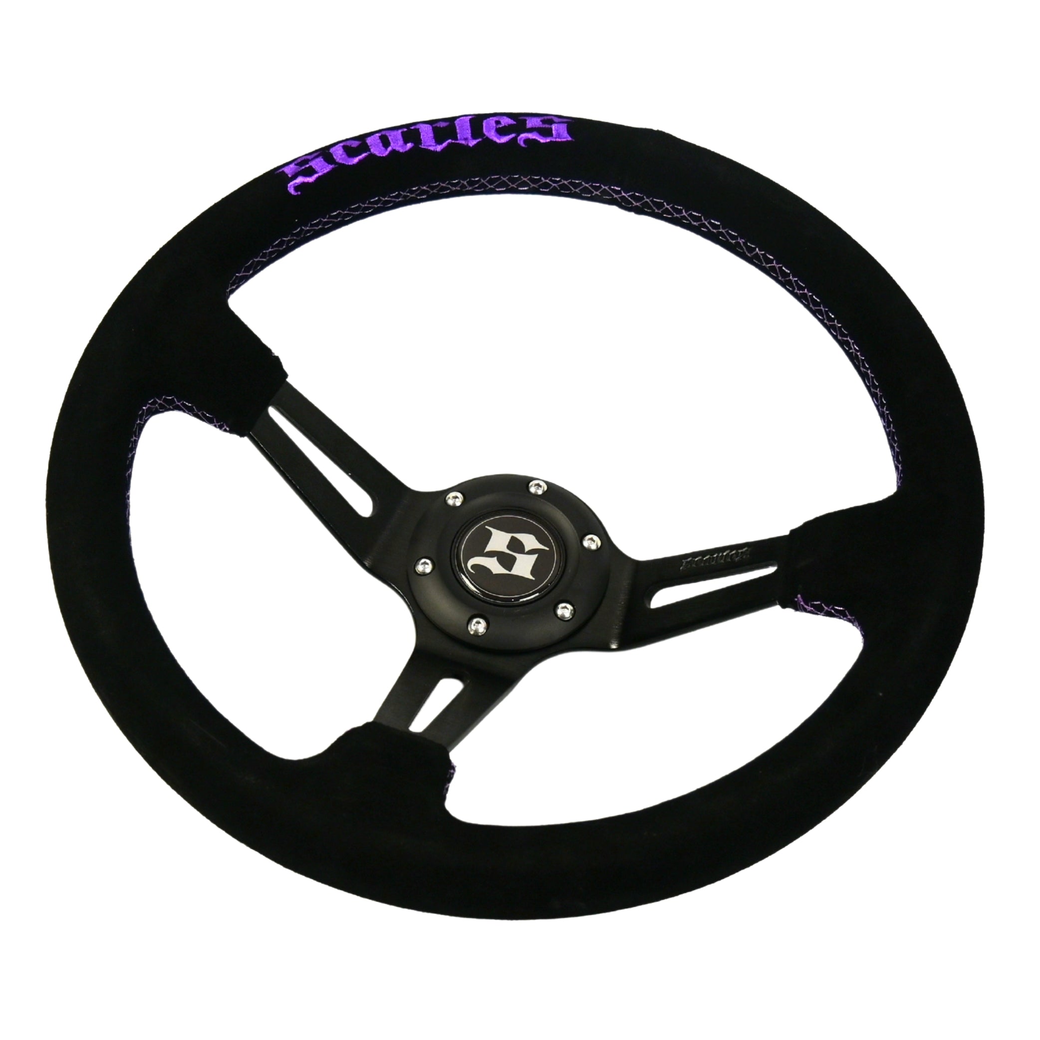 Scarles Suede Dedicated Drift Steering Wheel - 350mm-90mm (purple logo & purple stitching)