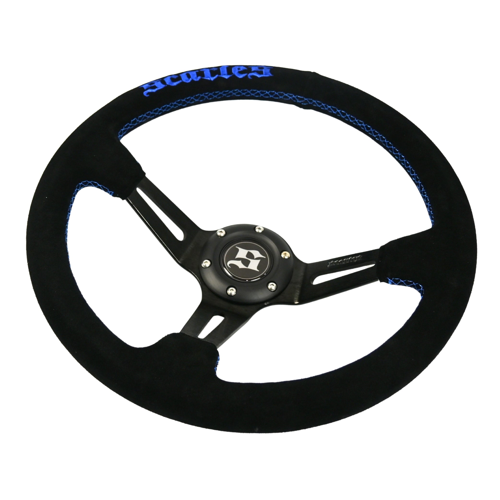 Scarles Suede Dedicated Drift Steering Wheel 350mm-90mm (blue logo & blue stitching)