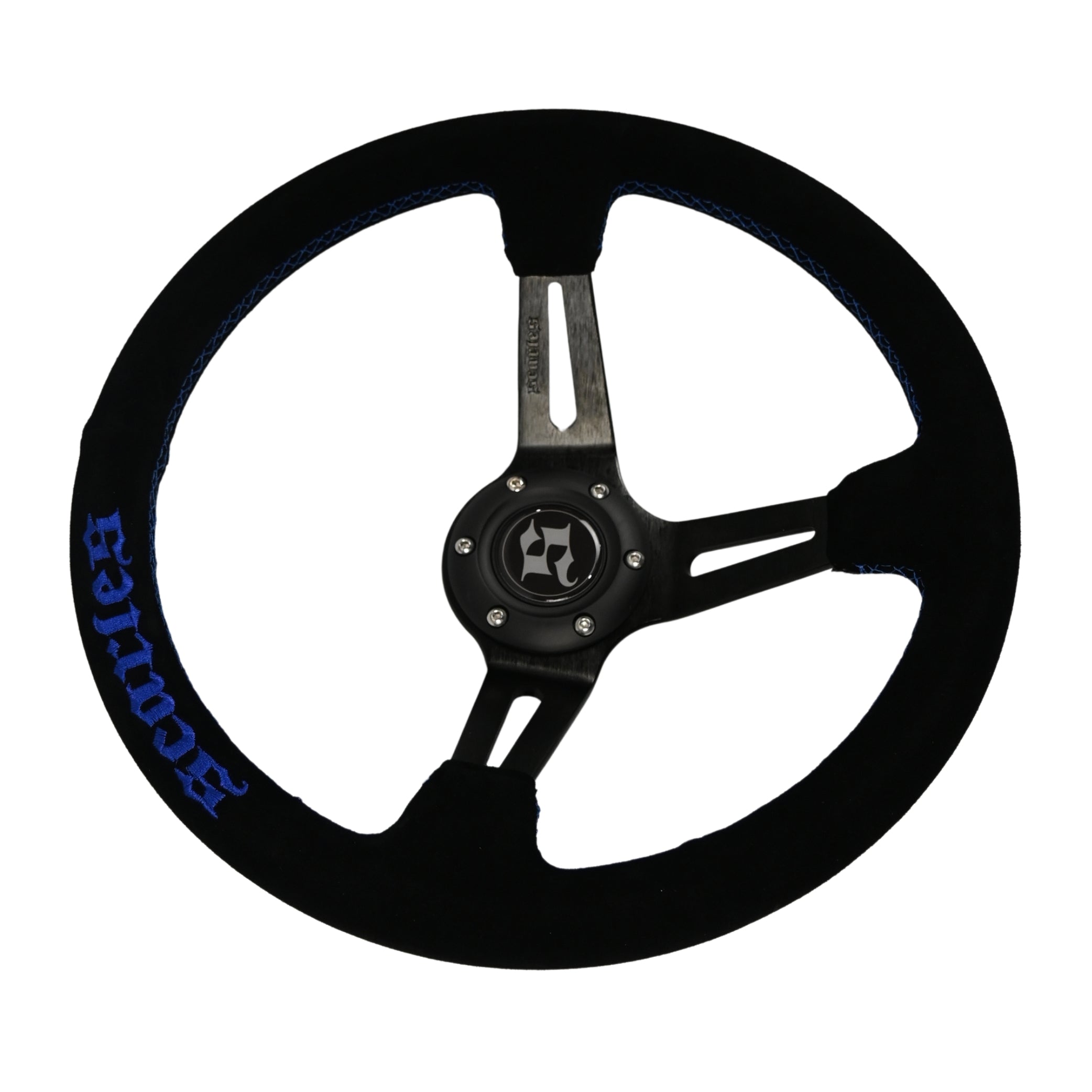 Scarles Suede Dedicated Drift Steering Wheel 350mm-90mm (blue logo & blue stitching)