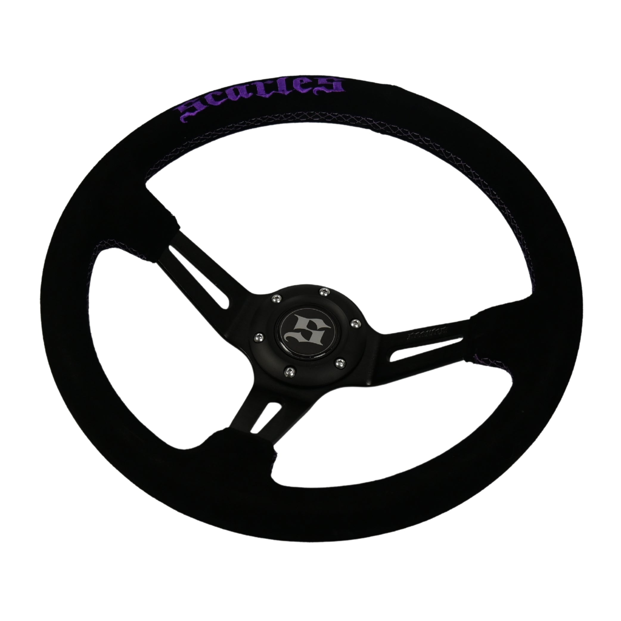 Scarles Suede Dedicated Drift Steering Wheel - 350mm-90mm (purple logo & purple stitching)