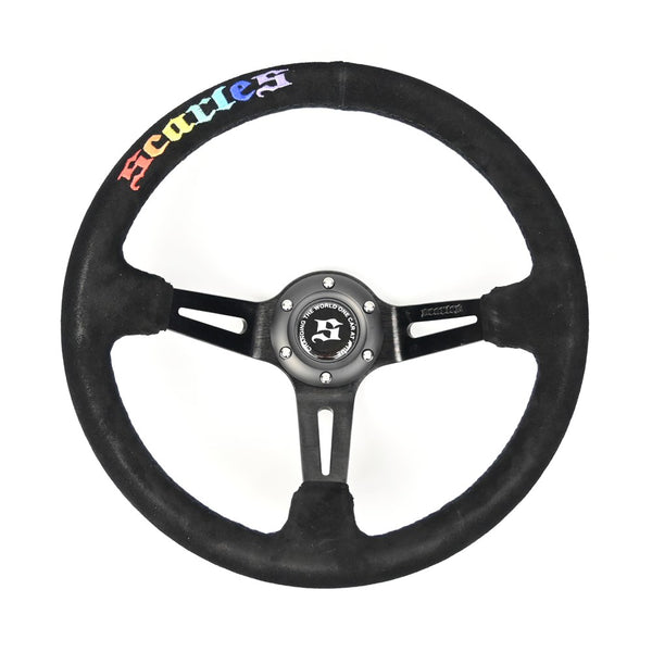 Scarles Suede Dedicated Drift Steering 350mm-90mm (rainbow logo)