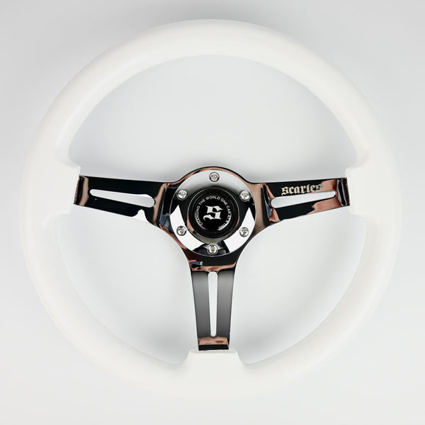 Gloss White Mahogany Steering Wheel 340mm
