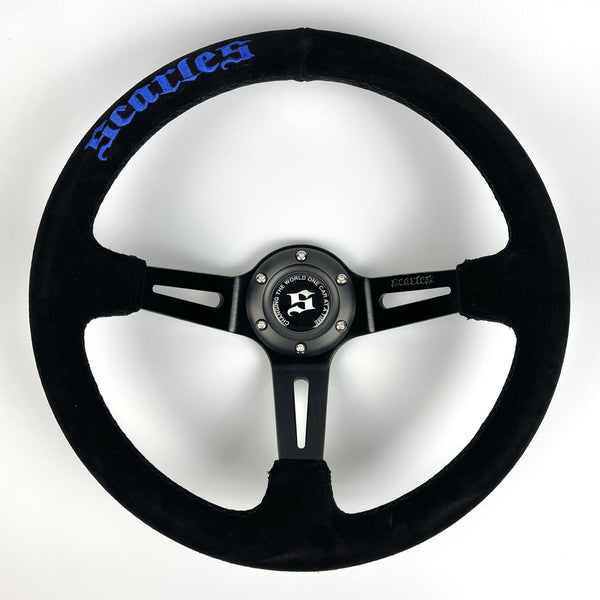Suede Dedicated Drift steering 350mm-90mm - Blue Logo