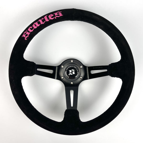 Suede Dedicated Drift steering 350mm-90mm - Pink Logo