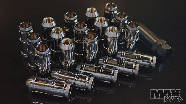Parts Shop Max BLACK-CHROME Spline Drive Racing Lug Nuts 12x1.50 thread