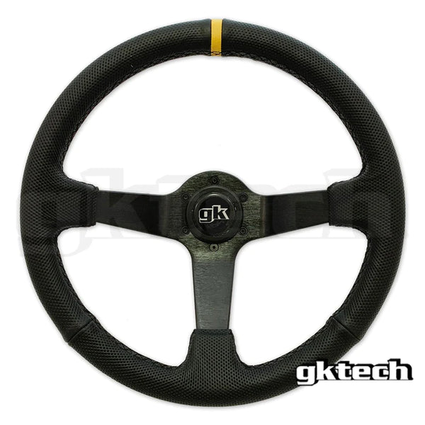 GKTECH STEERING WHEEL 350MM DEEP DISHED PERFORATED LEATHER YELLOW (Order in)